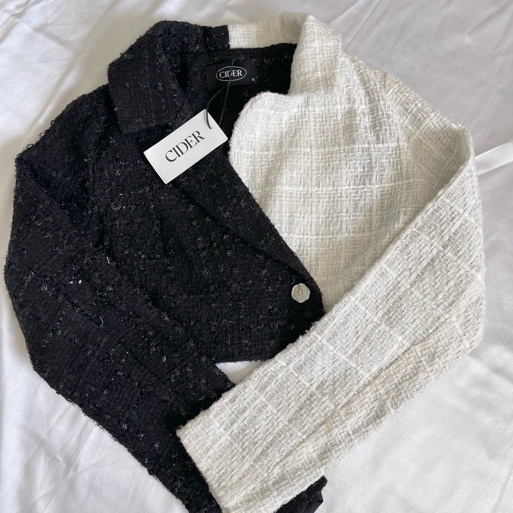 Cider Black and White Cable Knit Cardigan Sweater